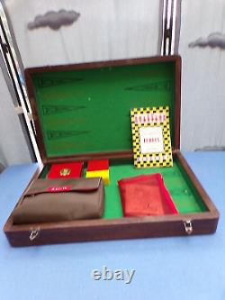 Ancien coffret de jeu en bois marqueté-montage en queue d'aronde-jeu d'échec-XIX
