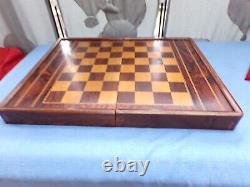 Ancien coffret de jeu en bois marqueté-montage en queue d'aronde-jeu d'échec-XIX