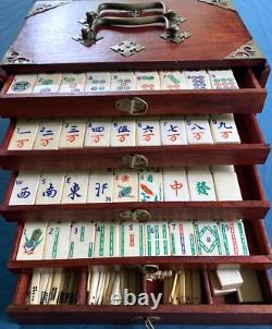 Ancien coffret début 20ème- jeu de MAH-JONG impérial Tuiles os bambou
