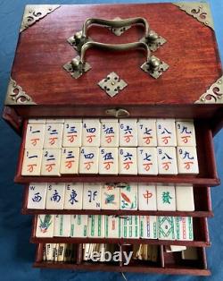 Ancien coffret début 20ème- jeu de MAH-JONG impérial Tuiles os bambou