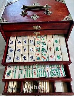 Ancien coffret début 20ème- jeu de MAH-JONG impérial Tuiles os bambou