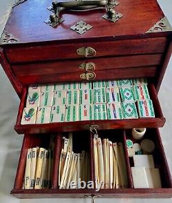 Ancien coffret début 20ème- jeu de MAH-JONG impérial Tuiles os bambou