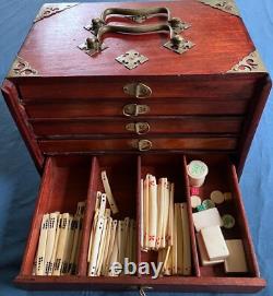 Ancien coffret début 20ème- jeu de MAH-JONG impérial Tuiles os bambou