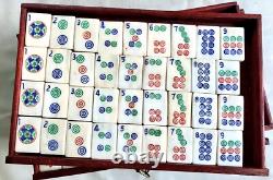 Ancien coffret début 20ème- jeu de MAH-JONG impérial Tuiles os bambou