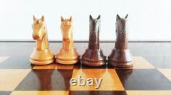 Ancien jeu d'échecs, bois vernis, Allemagne/Russie , 1960's