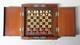 Ancien Jeu D'échecs De Voyage Anglais Boite Acajou Et Laiton Pions En Os Teinté