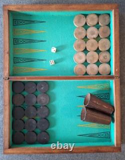 Ancien jeu de Backgammon Tric-Trac Jacquet dames en marqueterie années 20