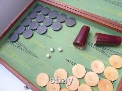 Ancien jeu de Backgammon vintage en BOIS complet palets gobelets