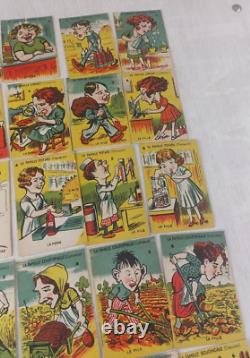 Ancien jeu de carte des 7 familles, caricatures des métiers, complet