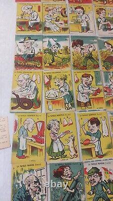 Ancien jeu de carte des 7 familles, caricatures des métiers, complet