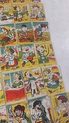 Ancien jeu de carte des 7 familles, caricatures des métiers, complet