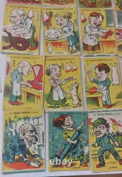 Ancien jeu de carte des 7 familles, caricatures des métiers, complet