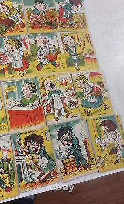 Ancien jeu de carte des 7 familles, caricatures des métiers, complet