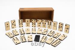 Ancien jeu de dominos en os et bois grand format 4,8 cm XIXe rivet laiton