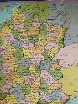 Ancien jeu patience NOUVELLE CARTE FRANCE PAR DEPARTEMENT puzzle fin 19e Complet
