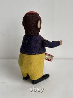 Ancien jouet mécanique automate tôle singe musicien tambour Shuco Germany 1930