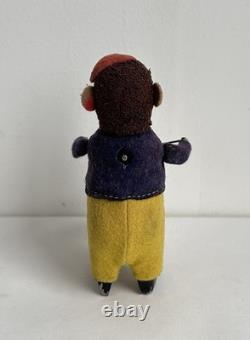 Ancien jouet mécanique automate tôle singe musicien tambour Shuco Germany 1930