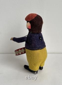 Ancien jouet mécanique automate tôle singe musicien tambour Shuco Germany 1930