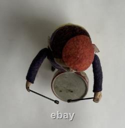 Ancien jouet mécanique automate tôle singe musicien tambour Shuco Germany 1930