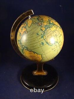 Ancien jouet tôle mappemonde globe terrestre England 1940 Boîte d'origine