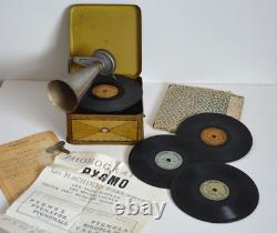 Ancien phonographe jouet bing Pygmo avec 4 disques etc