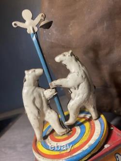 Ancienne Boite A Musique Tole Emile Camelin Ours Polaire Mecanique