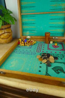 Ancienne Boîte de Jeu en Bois Marqueté Élégance Vintage