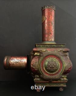 Ancienne Lanterne Magnifique LAPIERRE en tôle polychrome à Têtes de Lions 19ième