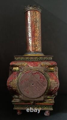 Ancienne Lanterne Magnifique LAPIERRE en tôle polychrome à Têtes de Lions 19ième