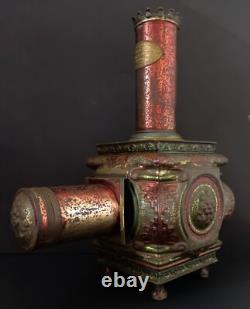 Ancienne Lanterne Magnifique LAPIERRE en tôle polychrome à Têtes de Lions 19ième