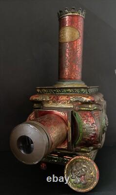 Ancienne Lanterne Magnifique LAPIERRE en tôle polychrome à Têtes de Lions 19ième