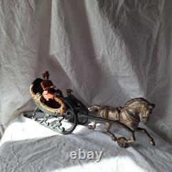 Antique calèche, traineau cheval et dame en fonte-collection-curiosité