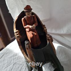 Antique calèche, traineau cheval et dame en fonte-collection-curiosité