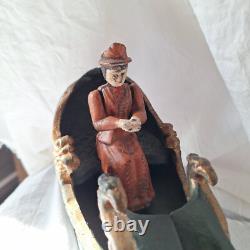 Antique calèche, traineau cheval et dame en fonte-collection-curiosité