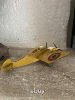 Avion Tôle Découper Ancien Polichinelle Bimoteur Roues Bois 1930 Jouet Hold Jaun