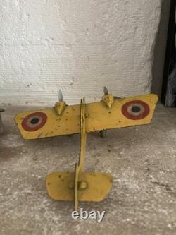 Avion Tôle Découper Ancien Polichinelle Bimoteur Roues Bois 1930 Jouet Hold Jaun
