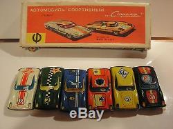 BOX SET 6 CARS TIN TOY JOUET TOLE 80's BOITE 6 VOITURE USSR CCCP IMPERA VINTAGE