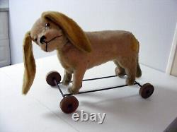 Beau chien sur roues long oreilles longueuer 45 cm beau mohair beige