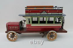 Bing Rare Autobus à Imperiale 25,5 Cm Mecanique Tole litho Etat Superbe 1910