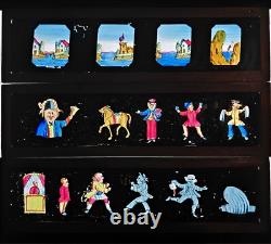 Boite de 12 grandes plaques peintes de lanterne magique 19eme