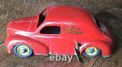 CIJ Renault 4CV rouge Sapeurs Pompiers en tôle avec sa clé TBE 1/20ème Test OK