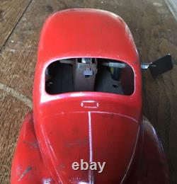 CIJ Renault 4CV rouge Sapeurs Pompiers en tôle avec sa clé TBE 1/20ème Test OK