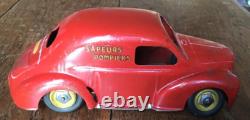 CIJ Renault 4CV rouge Sapeurs Pompiers en tôle avec sa clé TBE 1/20ème Test OK