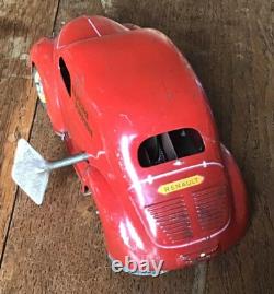 CIJ Renault 4CV rouge Sapeurs Pompiers en tôle avec sa clé TBE 1/20ème Test OK