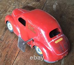 CIJ Renault 4CV rouge Sapeurs Pompiers en tôle avec sa clé TBE 1/20ème Test OK