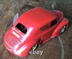 CIJ Renault 4CV rouge Sapeurs Pompiers en tôle avec sa clé TBE 1/20ème Test OK