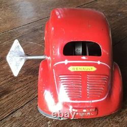 CIJ Renault 4CV rouge Sapeurs Pompiers en tôle avec sa clé TBE 1/20ème Test OK