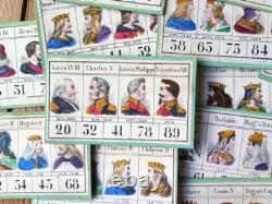 C. 1865 BEAUX CARTONS DE JEU ANCIEN Loto des Rois de France NARCON