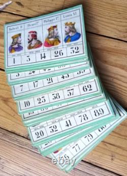 C. 1865 BEAUX CARTONS DE JEU ANCIEN Loto des Rois de France NARCON