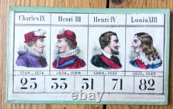 C. 1865 BEAUX CARTONS DE JEU ANCIEN Loto des Rois de France NARCON
